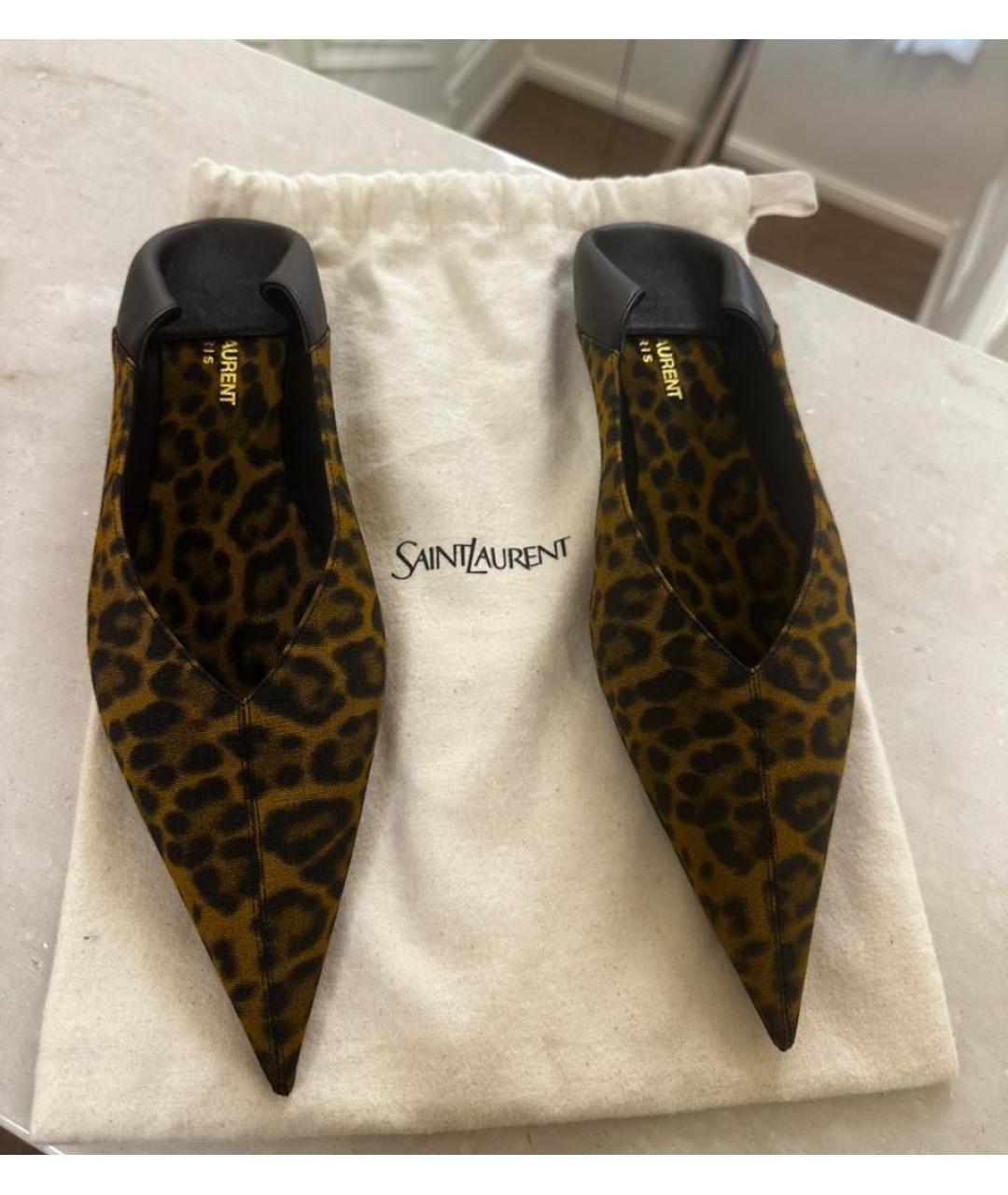 SAINT LAURENT Коричневые кожаные балетки, фото 4