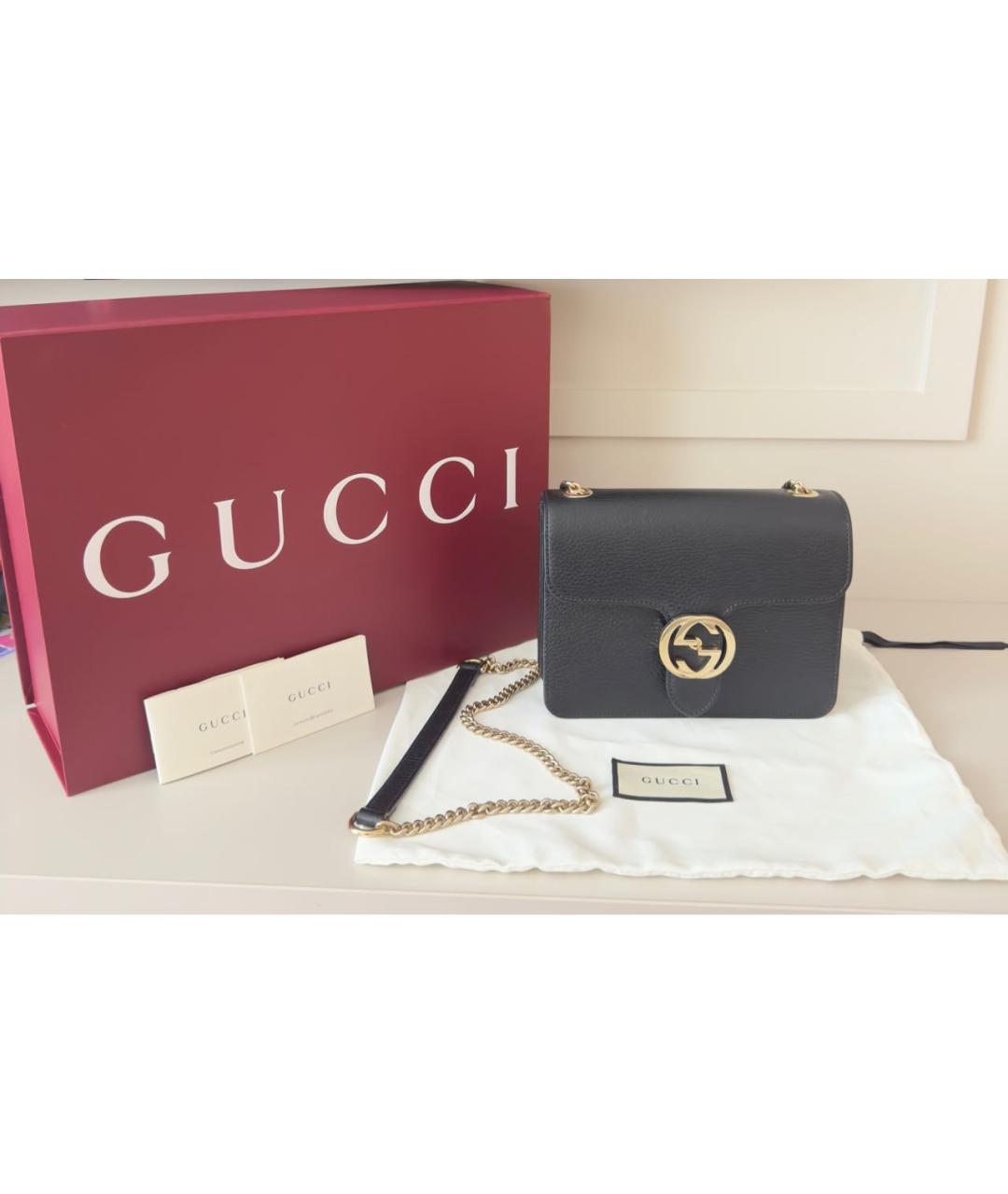 GUCCI Черная кожаная сумка через плечо, фото 8
