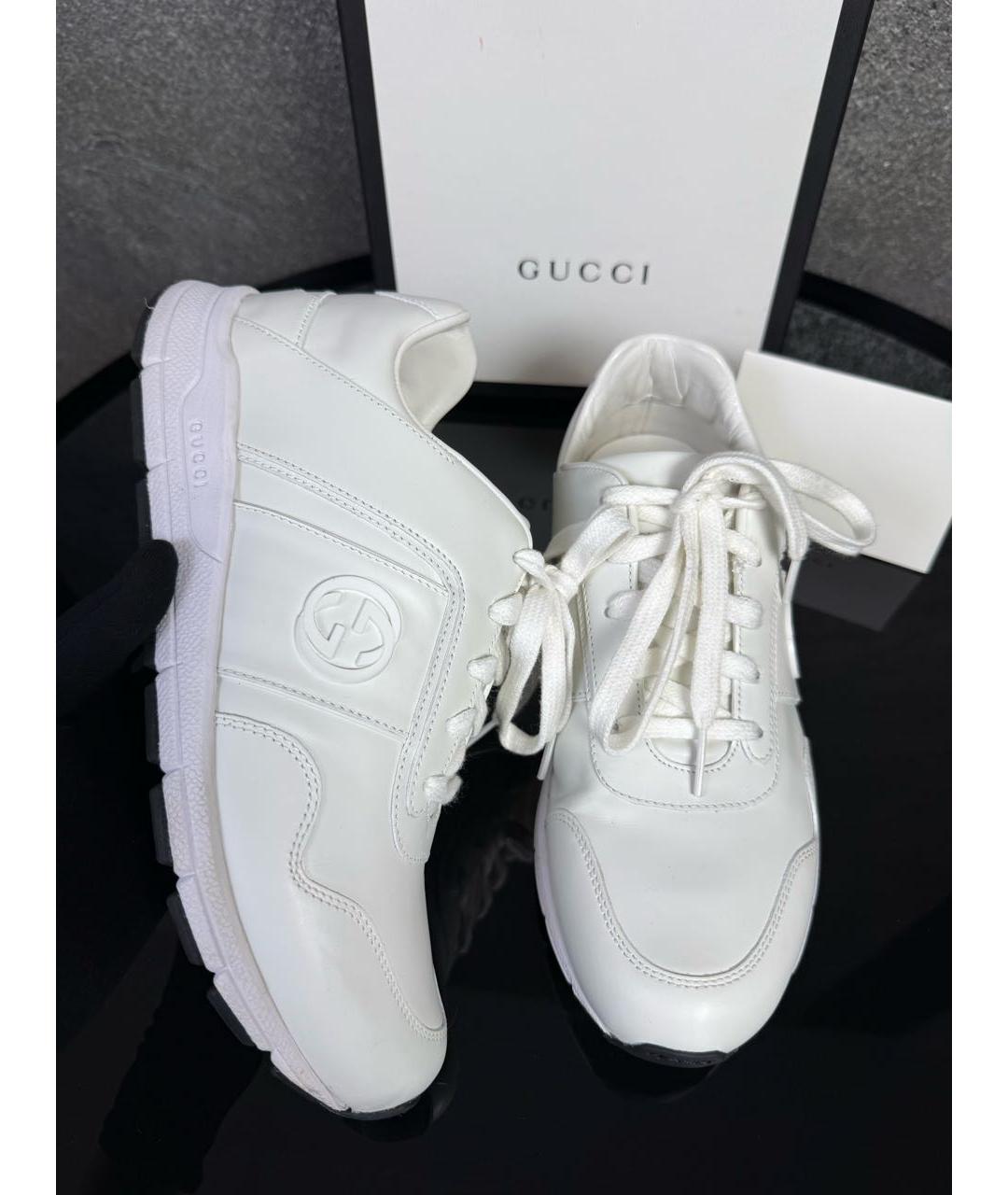 GUCCI Белые кожаные кроссовки, фото 6