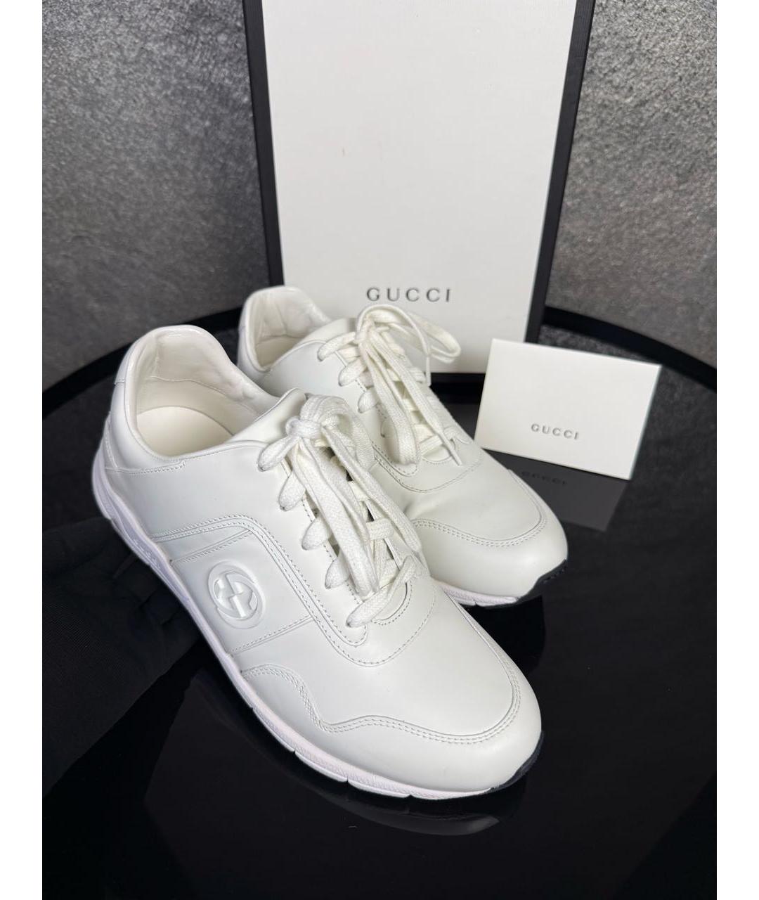 GUCCI Белые кожаные кроссовки, фото 7