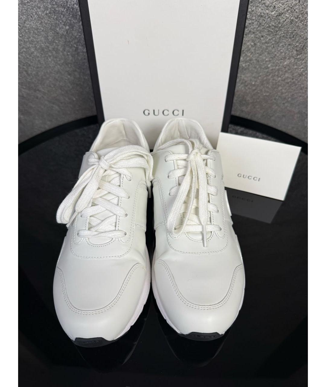 GUCCI Белые кожаные кроссовки, фото 2