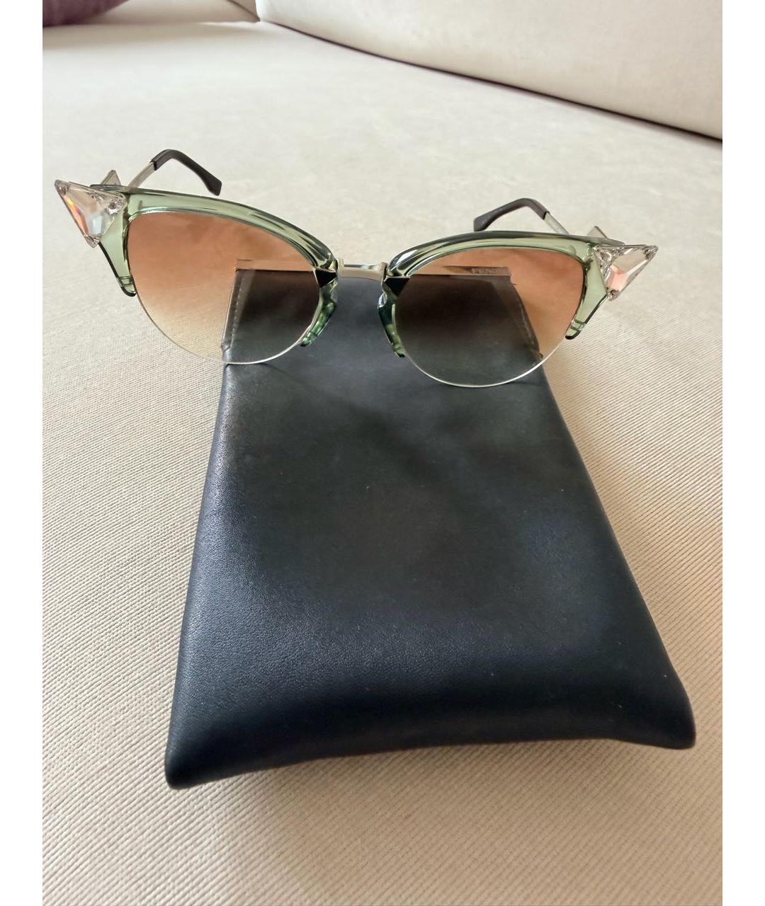FENDI Зеленые металлические солнцезащитные очки, фото 4