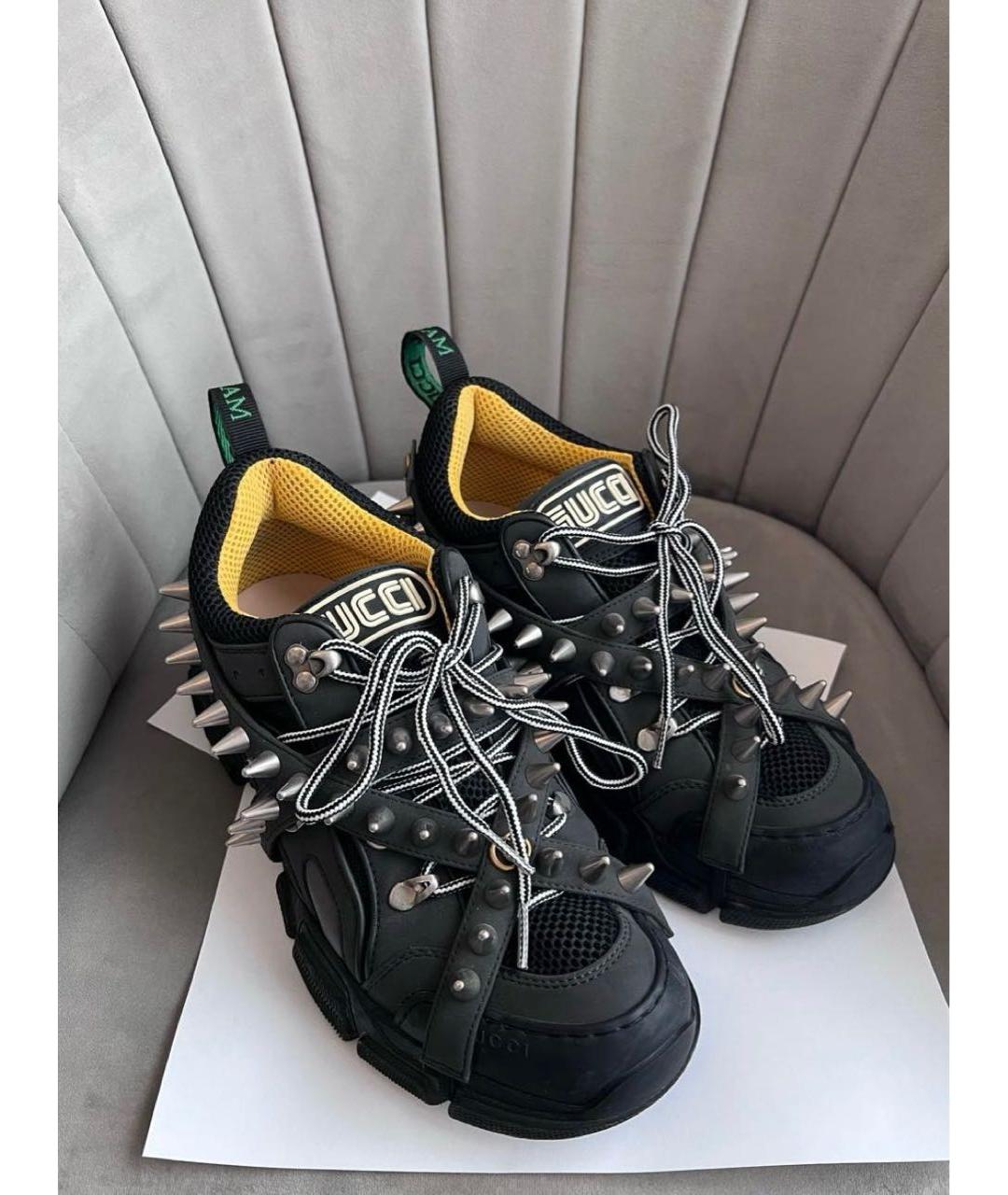 GUCCI Черные текстильные высокие кроссовки / кеды, фото 2