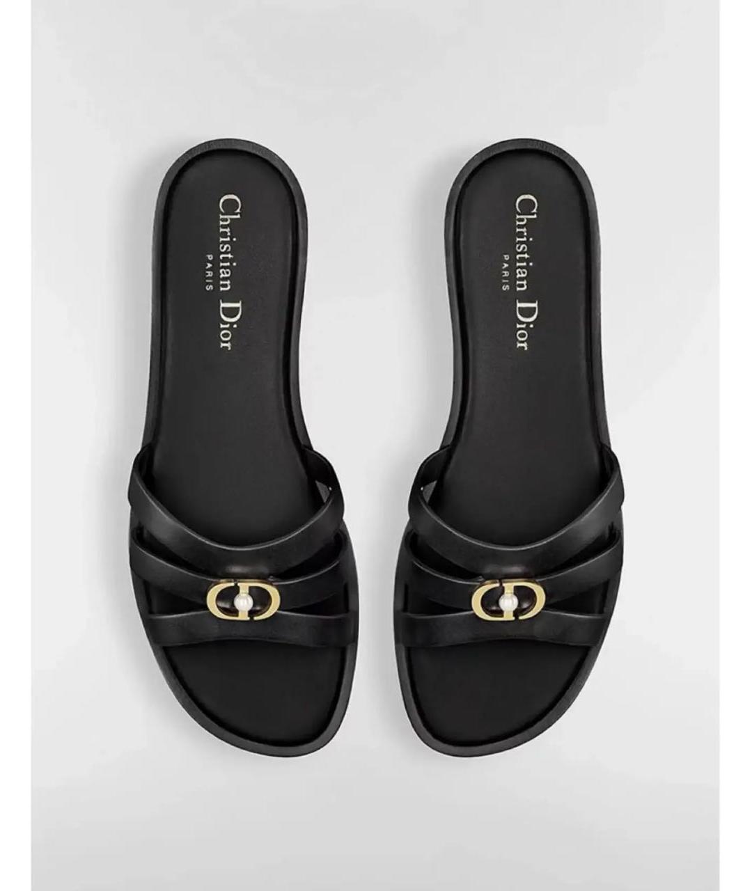 CHRISTIAN DIOR Черные кожаные шлепанцы, фото 2