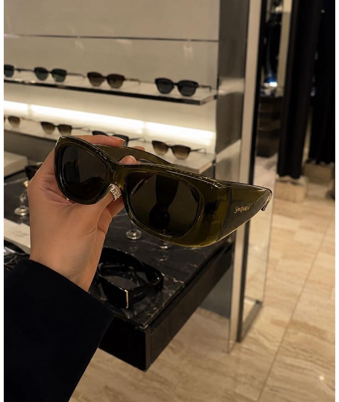 SAINT LAURENT Хаки пластиковые солнцезащитные очки, фото 5