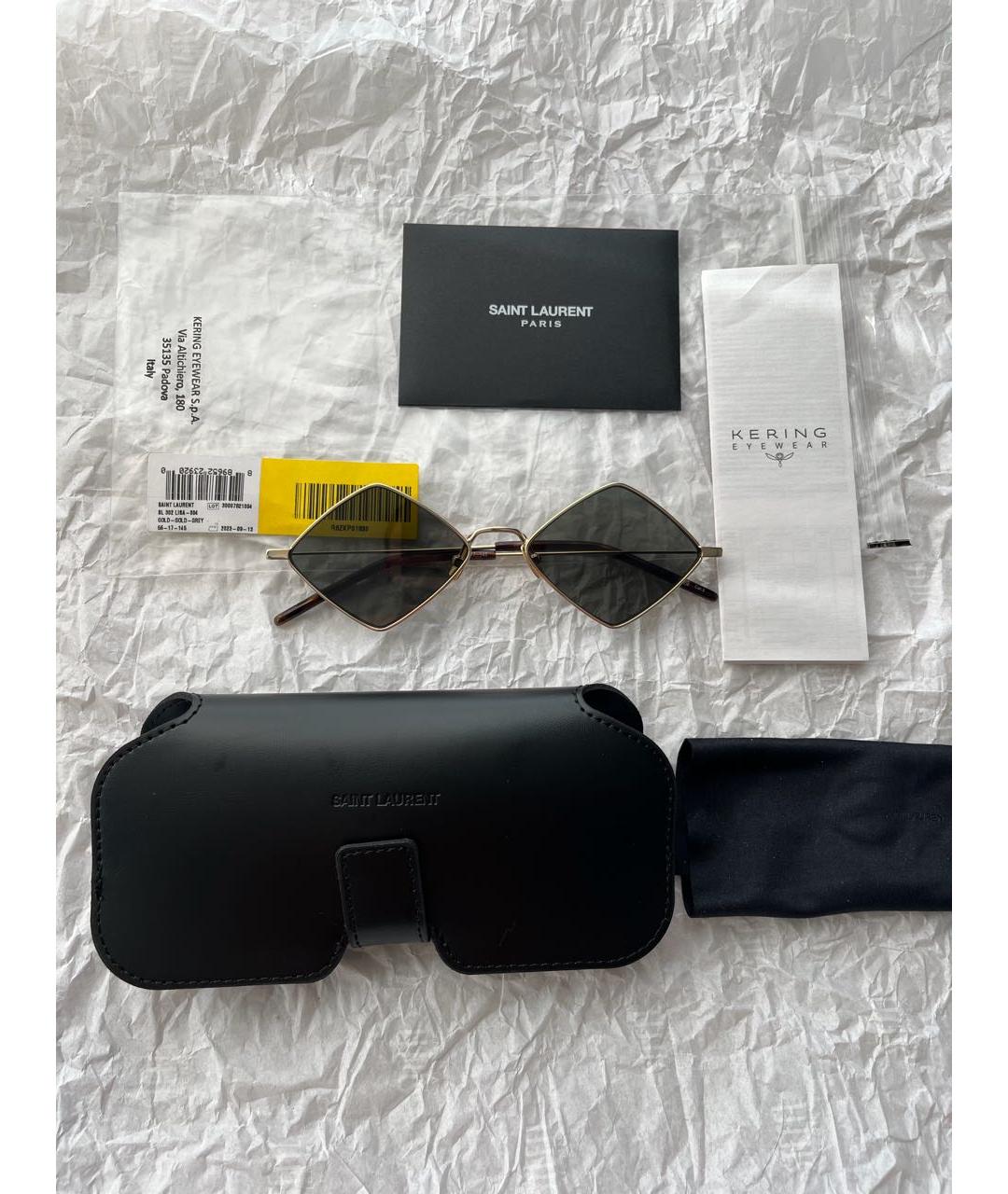 SAINT LAURENT Золотые металлические солнцезащитные очки, фото 3