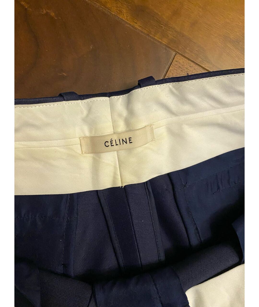 CELINE PRE-OWNED Синие шерстяные прямые брюки, фото 4