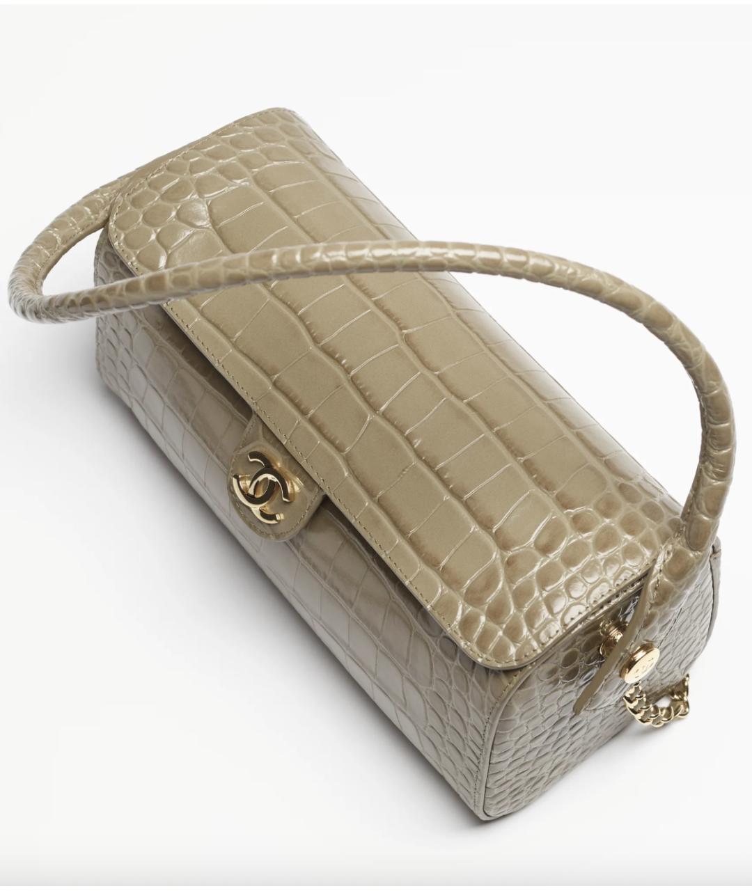 CHANEL Хаки сумка с короткими ручками из экзотической кожи, фото 4