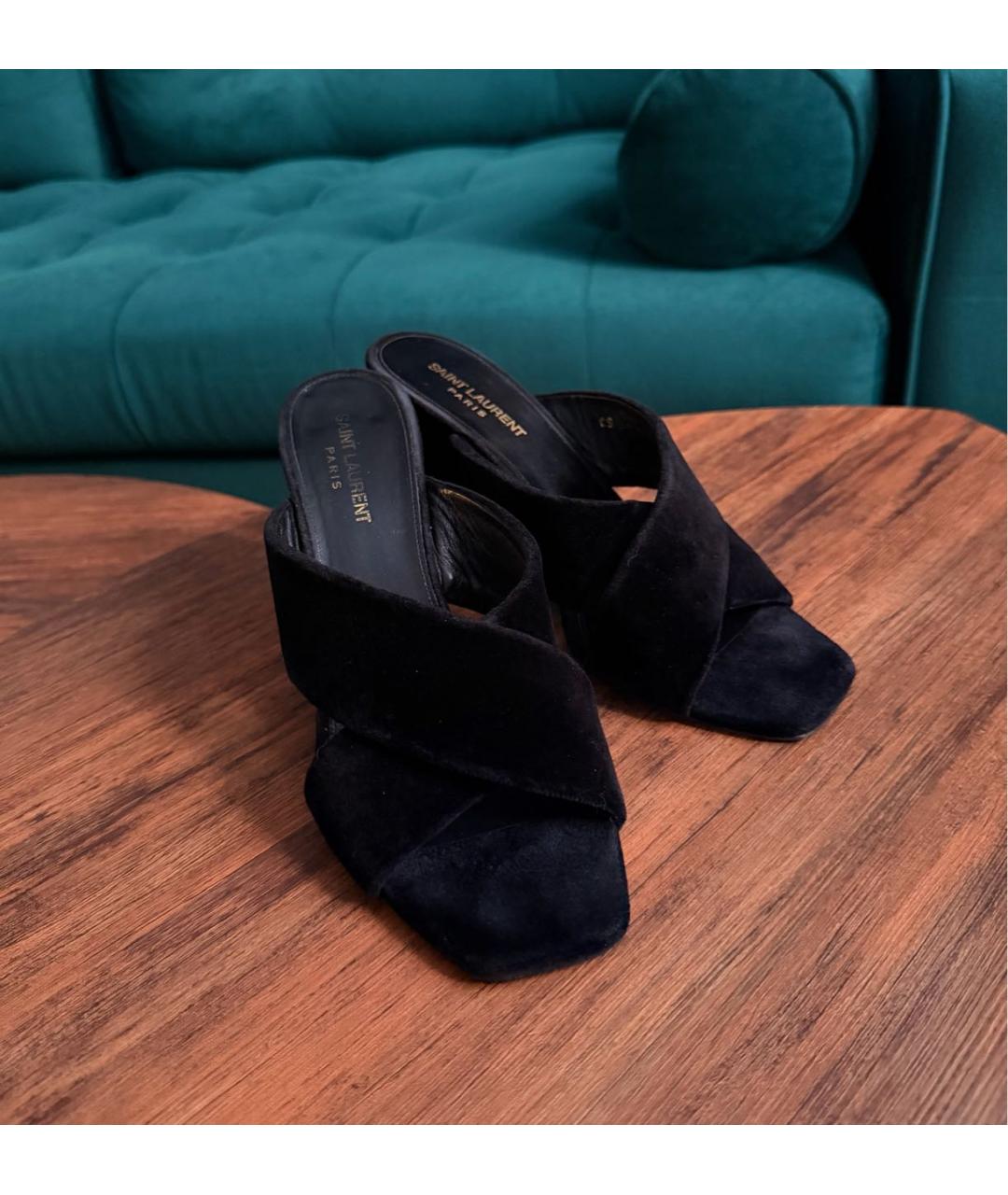 SAINT LAURENT Черные бархатные мюли, фото 6