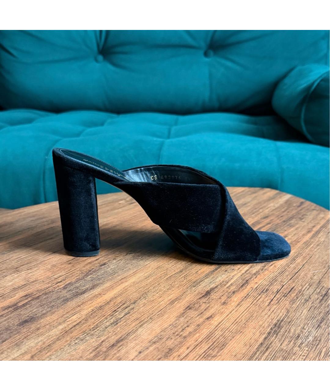 SAINT LAURENT Черные бархатные мюли, фото 9