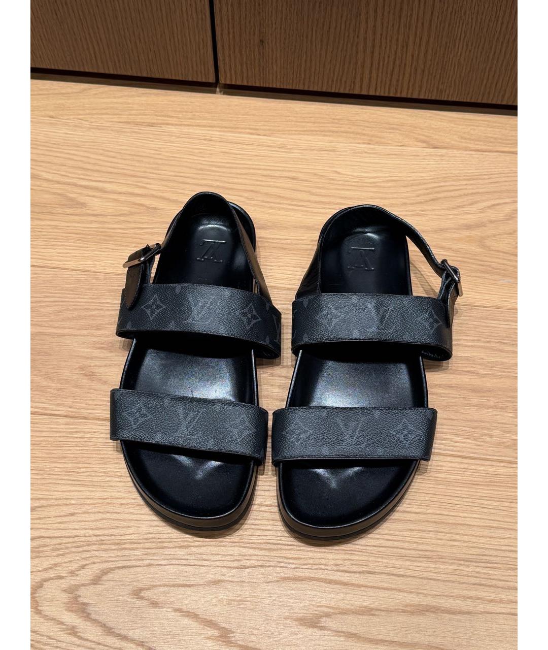 LOUIS VUITTON Черные кожаные сандалии, фото 3