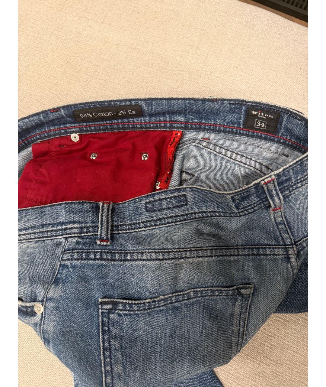KITON Голубые хлопковые прямые джинсы, фото 4
