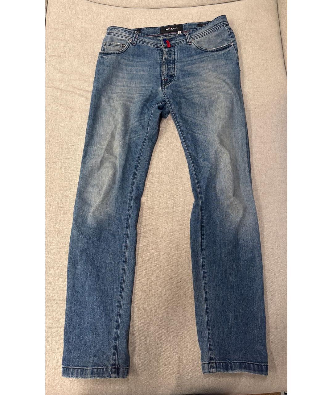 KITON Голубые хлопковые прямые джинсы, фото 5