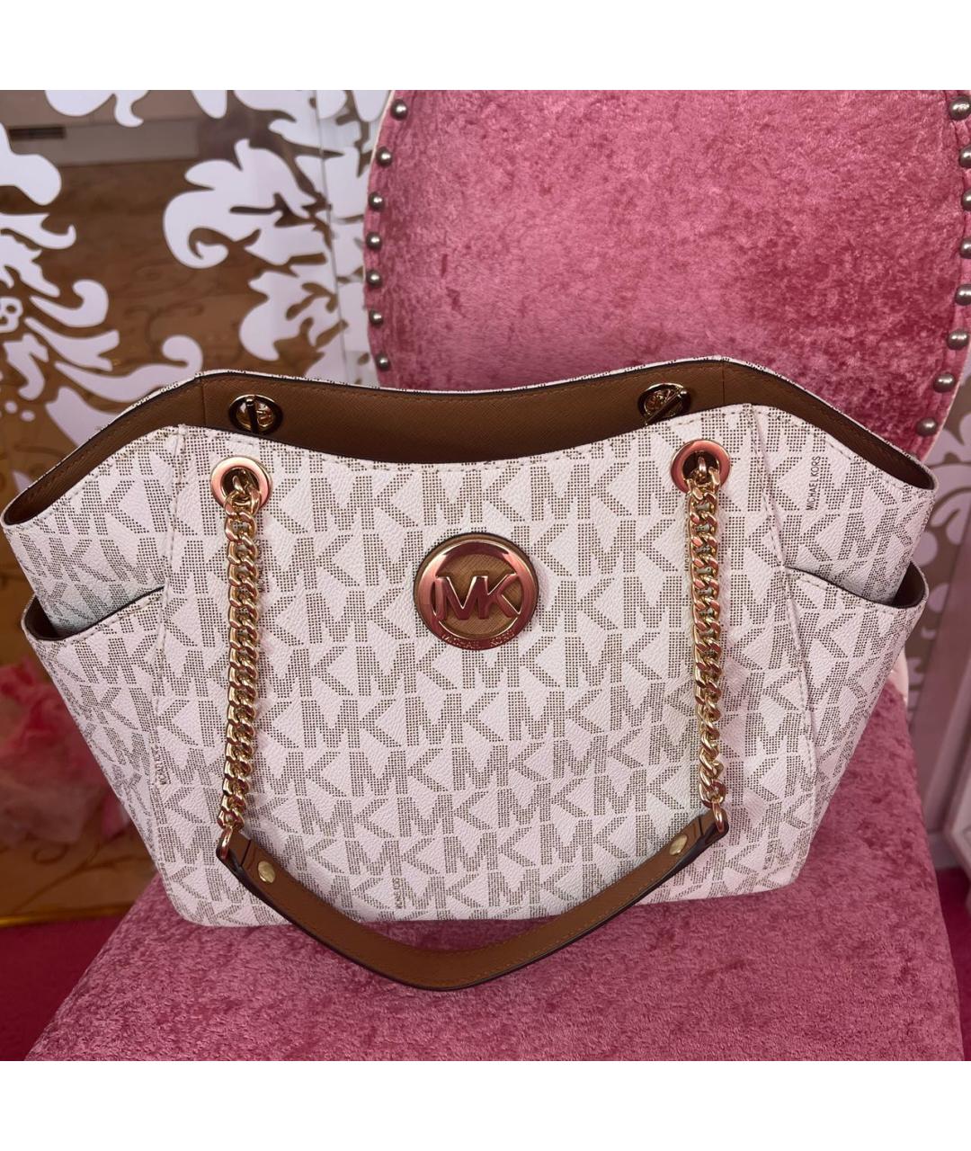 MICHAEL KORS Белая кожаная сумка тоут, фото 5