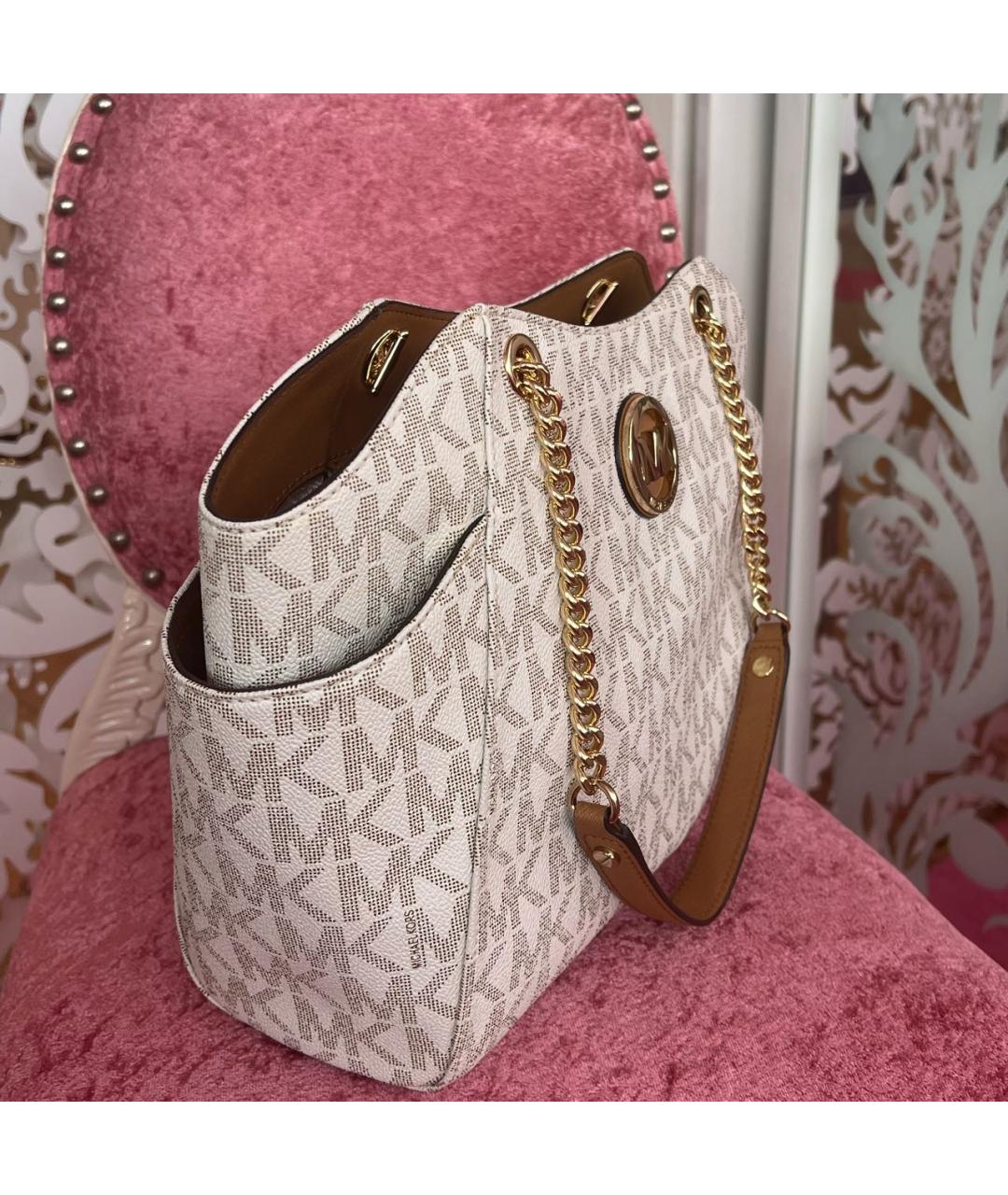 MICHAEL KORS Белая кожаная сумка тоут, фото 2