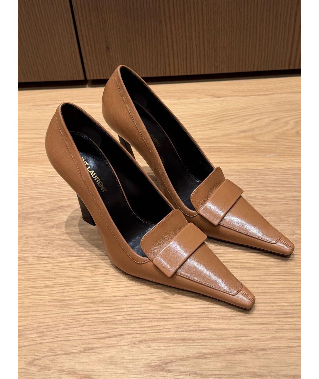 SAINT LAURENT Коричневые кожаные туфли, фото 6