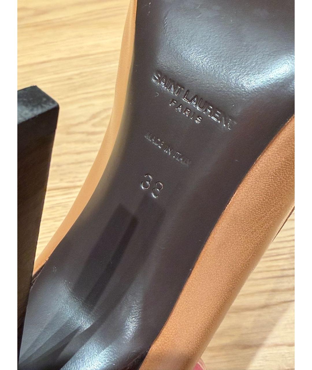 SAINT LAURENT Коричневые кожаные туфли, фото 7