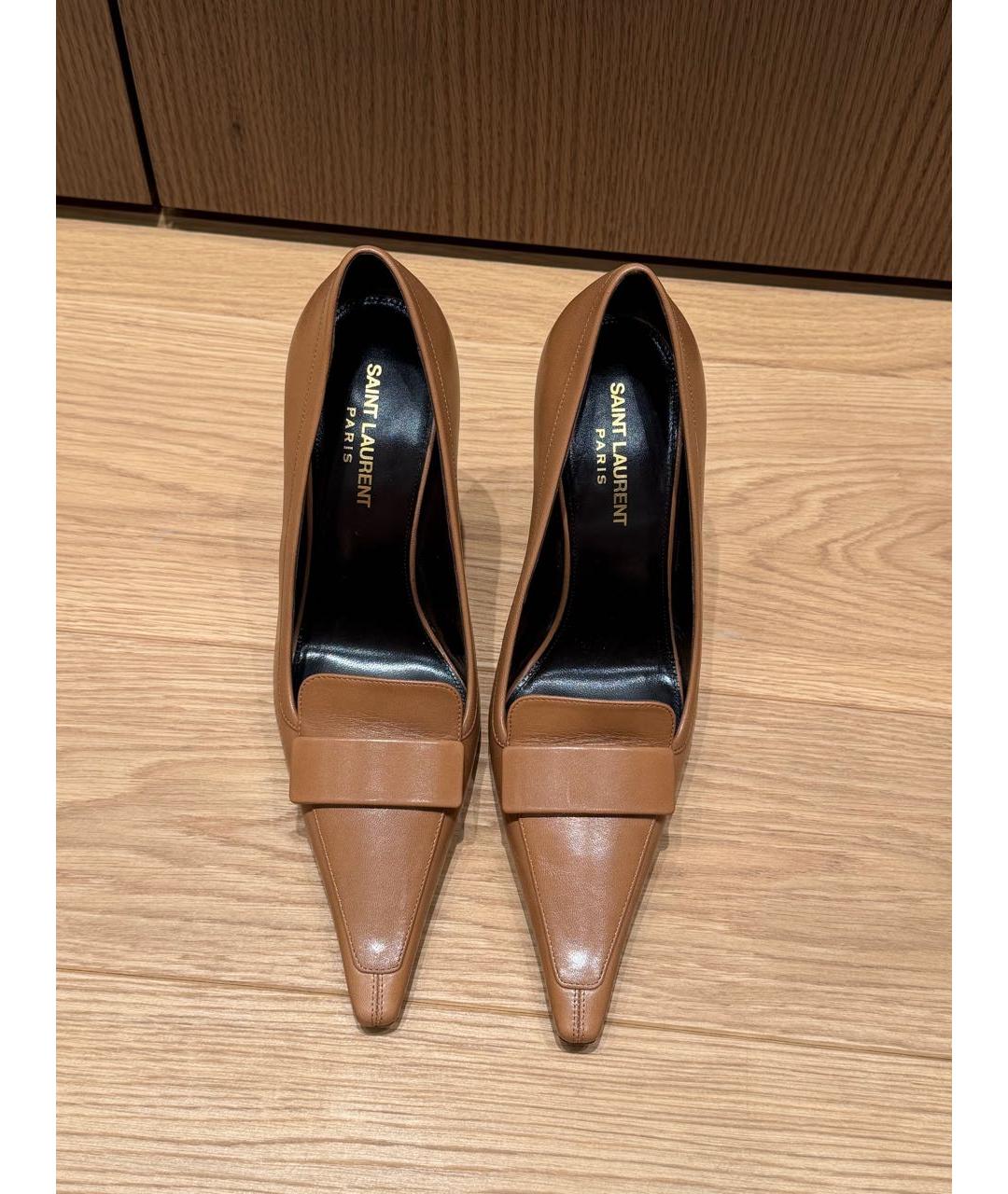 SAINT LAURENT Коричневые кожаные туфли, фото 2
