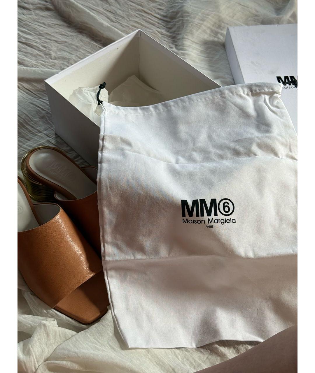 MM6 MAISON MARGIELA Коричневые кожаные мюли, фото 7