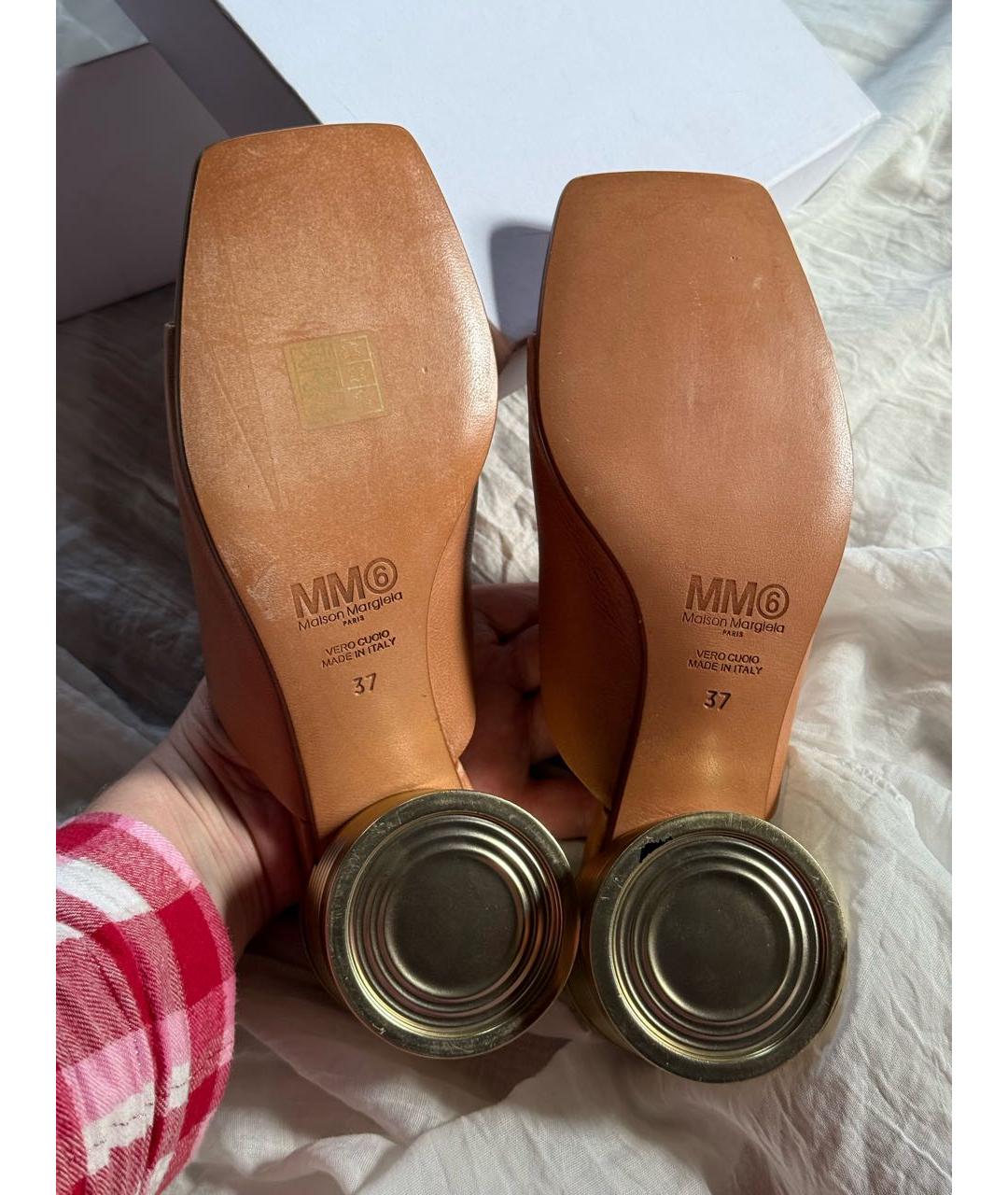 MM6 MAISON MARGIELA Коричневые кожаные мюли, фото 5