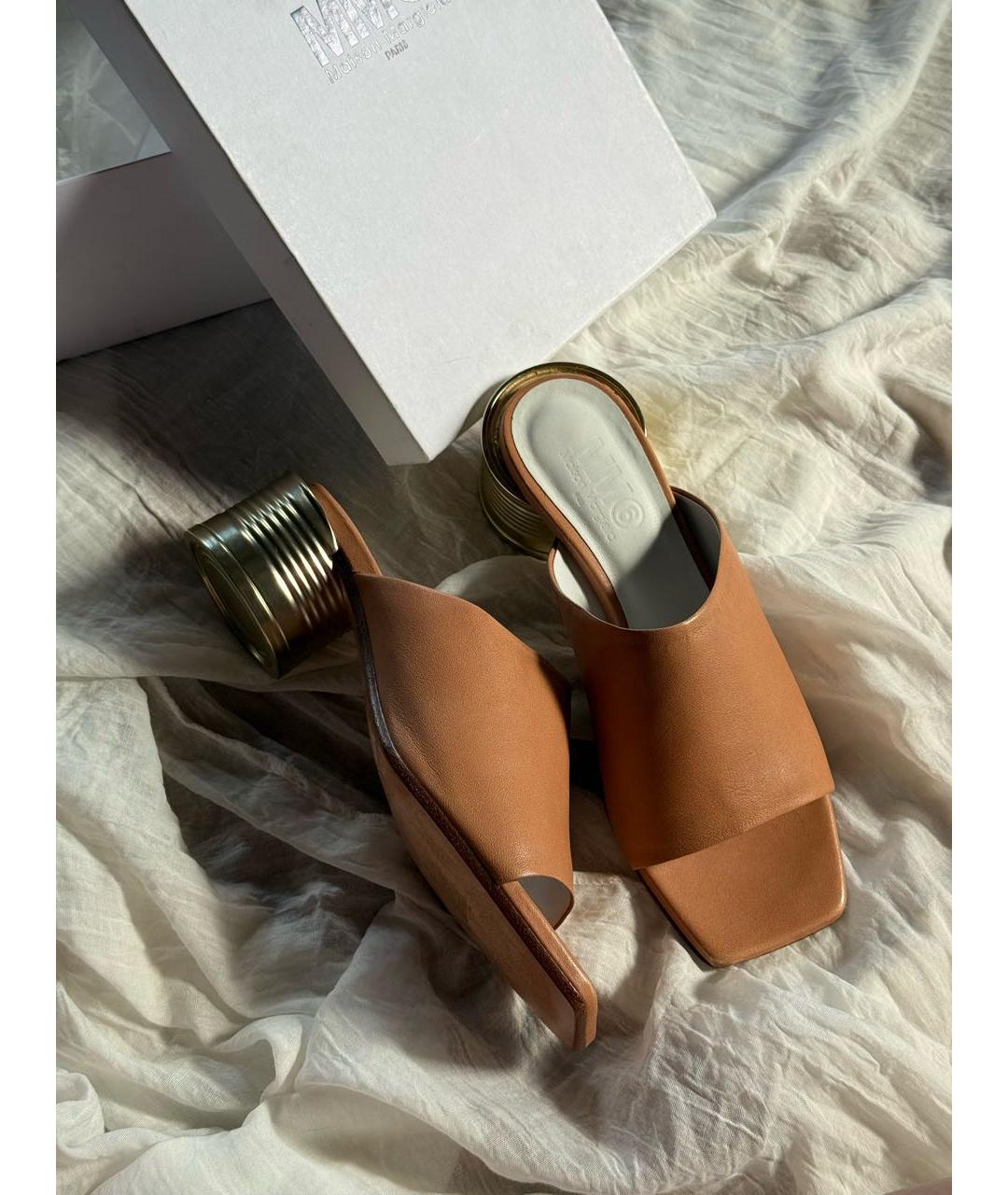 MM6 MAISON MARGIELA Коричневые кожаные мюли, фото 3