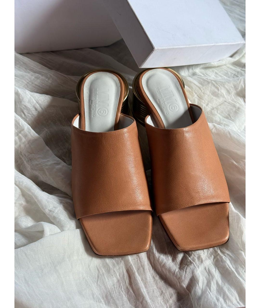 MM6 MAISON MARGIELA Коричневые кожаные мюли, фото 2