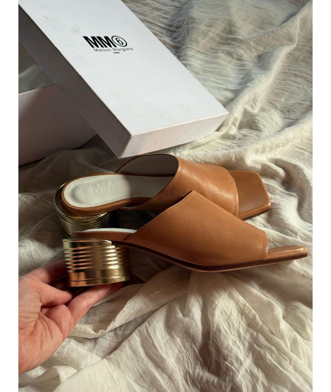 MM6 MAISON MARGIELA Коричневые кожаные мюли, фото 8