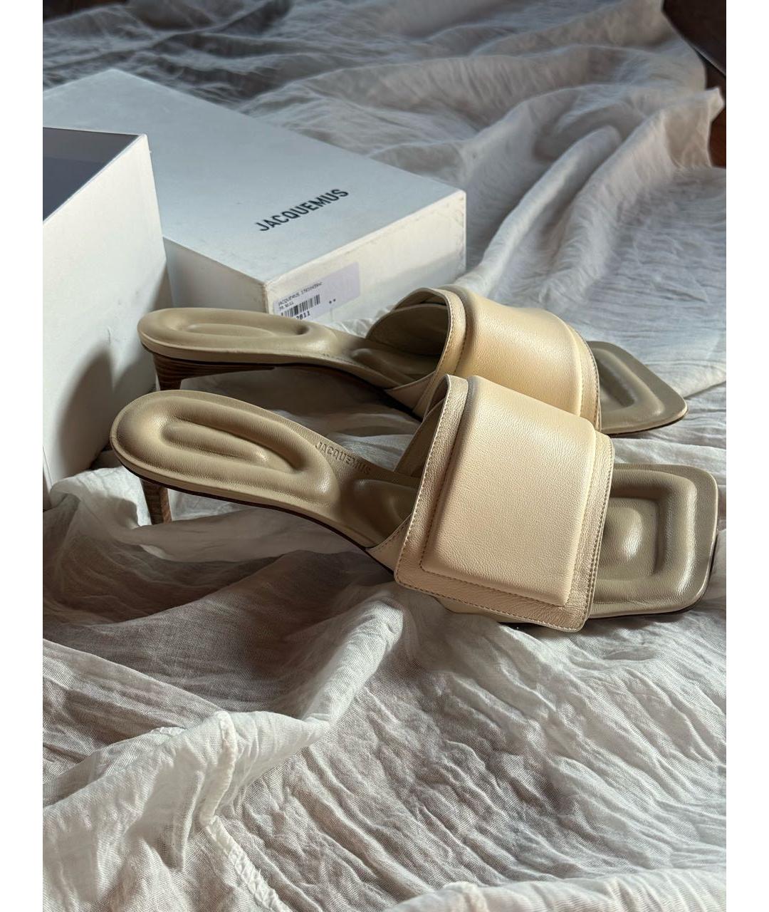 JACQUEMUS Бежевые кожаные босоножки, фото 7