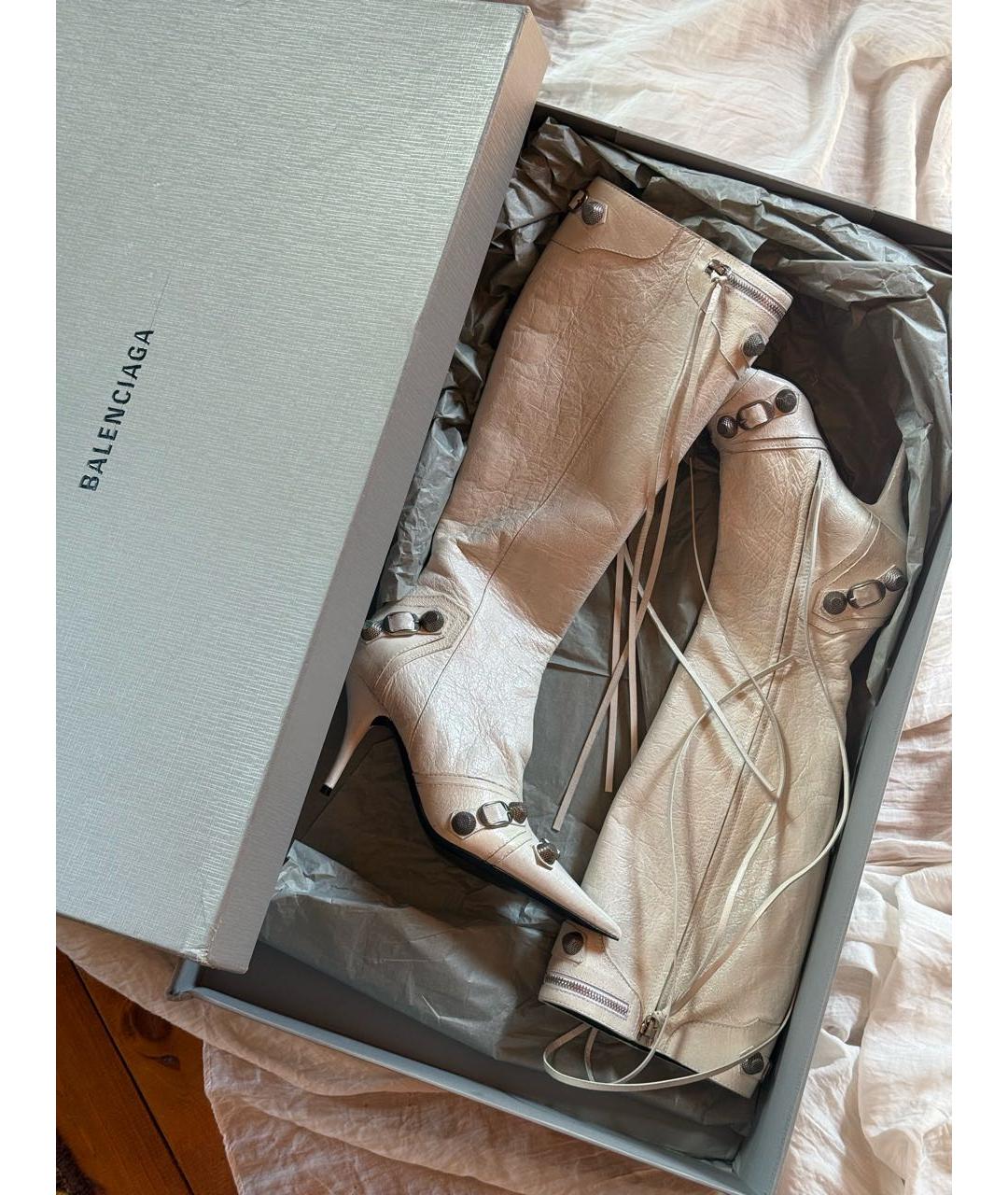 BALENCIAGA Белые кожаные сапоги, фото 4