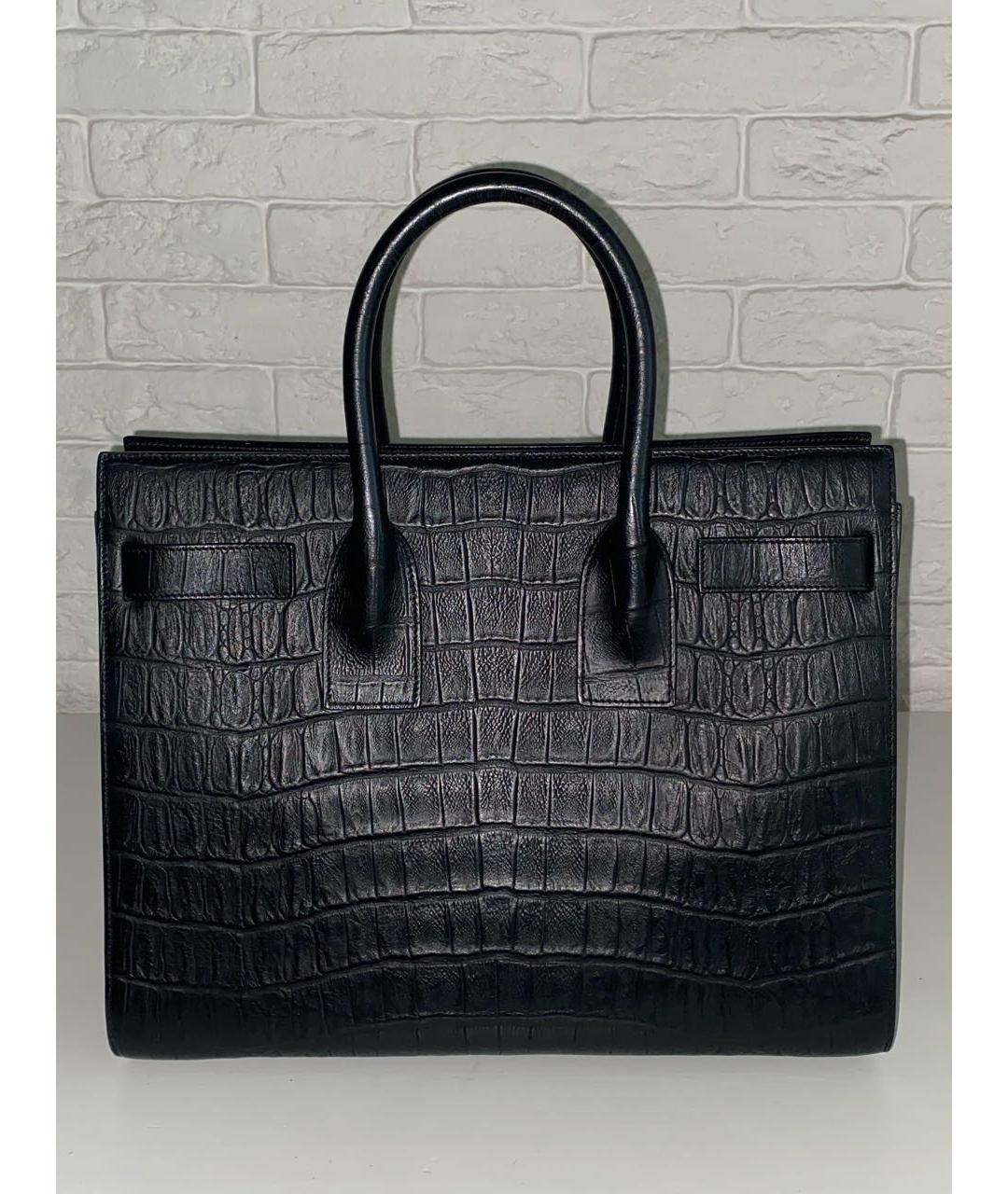 SAINT LAURENT Черная кожаная сумка с короткими ручками, фото 2