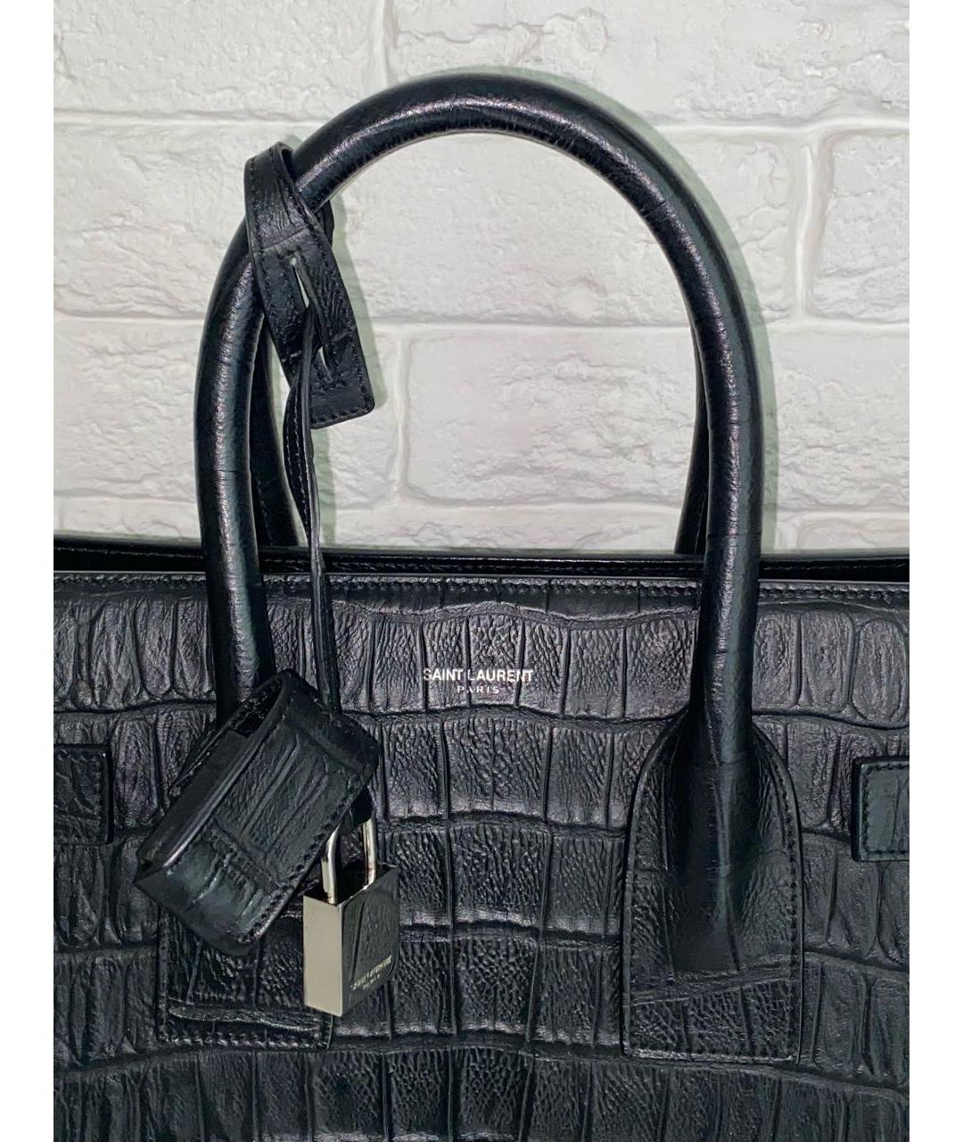 SAINT LAURENT Черная кожаная сумка с короткими ручками, фото 5