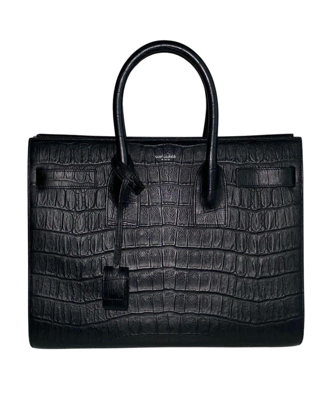 SAINT LAURENT Черная кожаная сумка с короткими ручками, фото 1