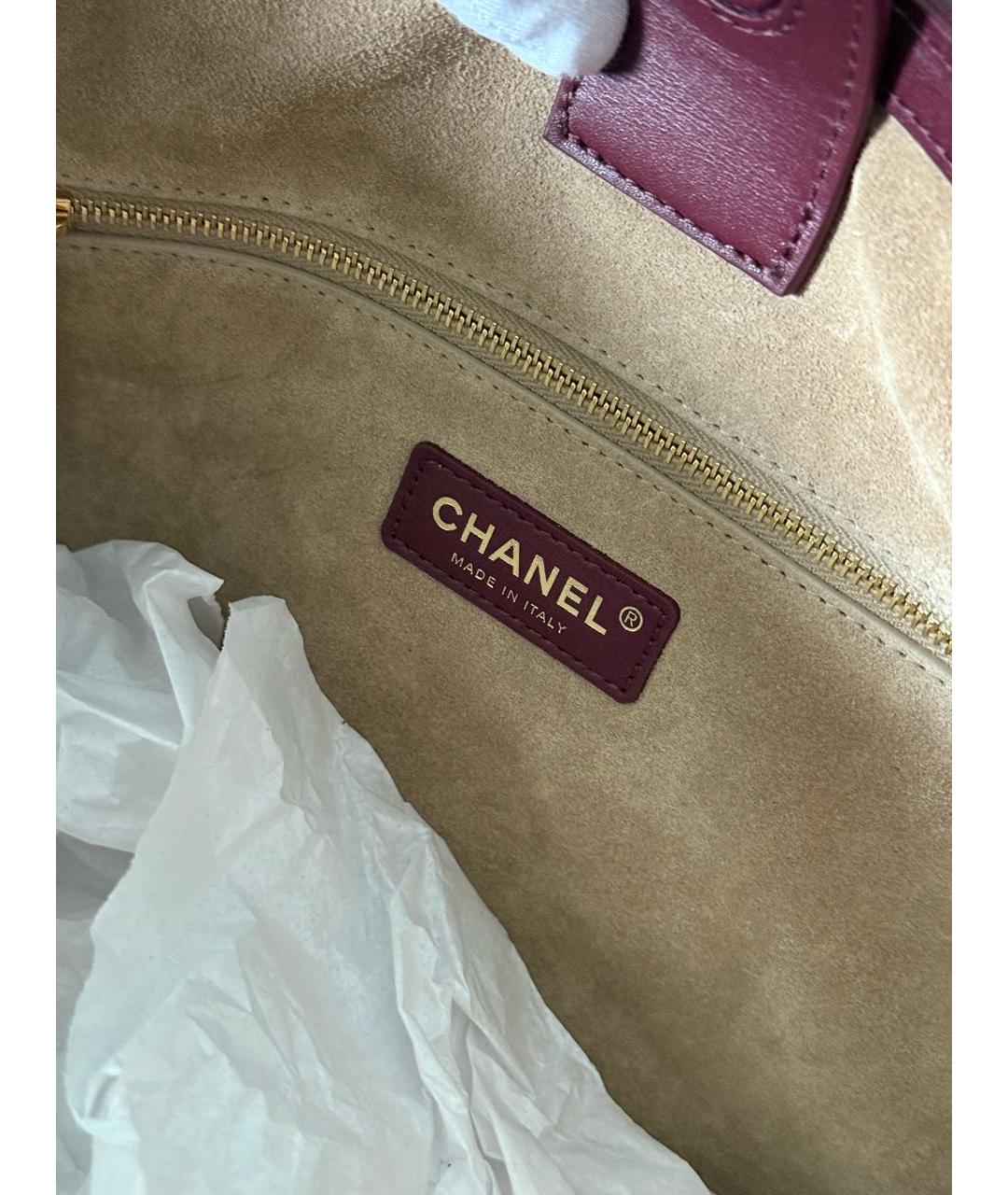 CHANEL Бордовая кожаная сумка тоут, фото 6