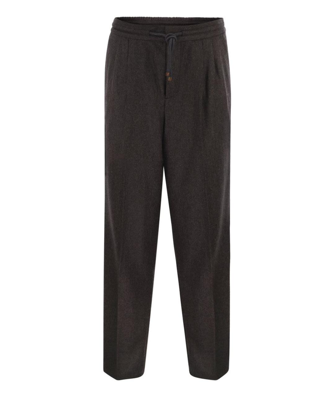BRUNELLO CUCINELLI Коричневые шерстяные повседневные брюки, фото 1