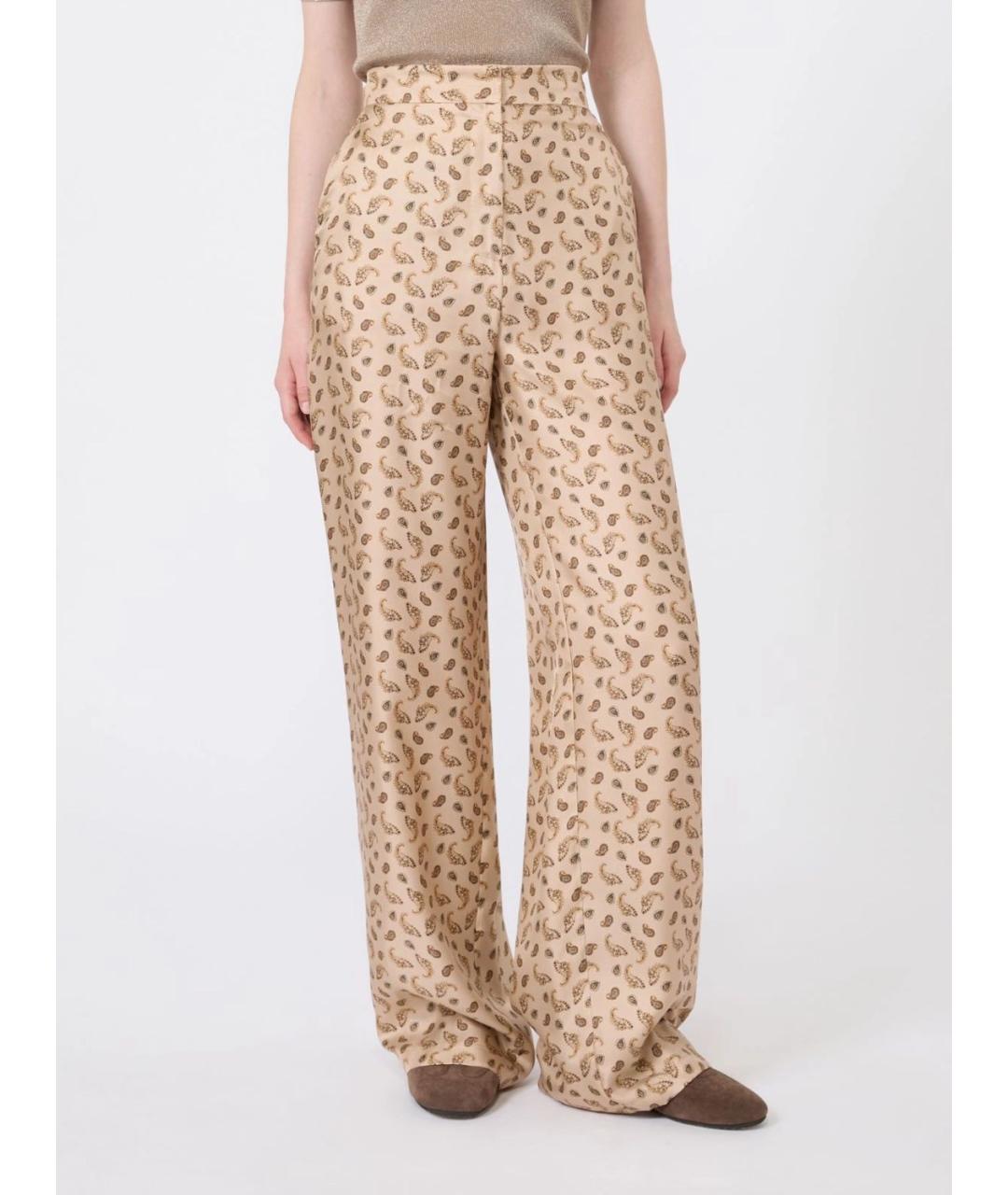MAX MARA Бежевые шелковые прямые брюки, фото 3