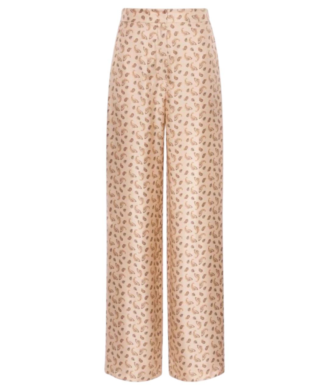 MAX MARA Бежевые шелковые прямые брюки, фото 1