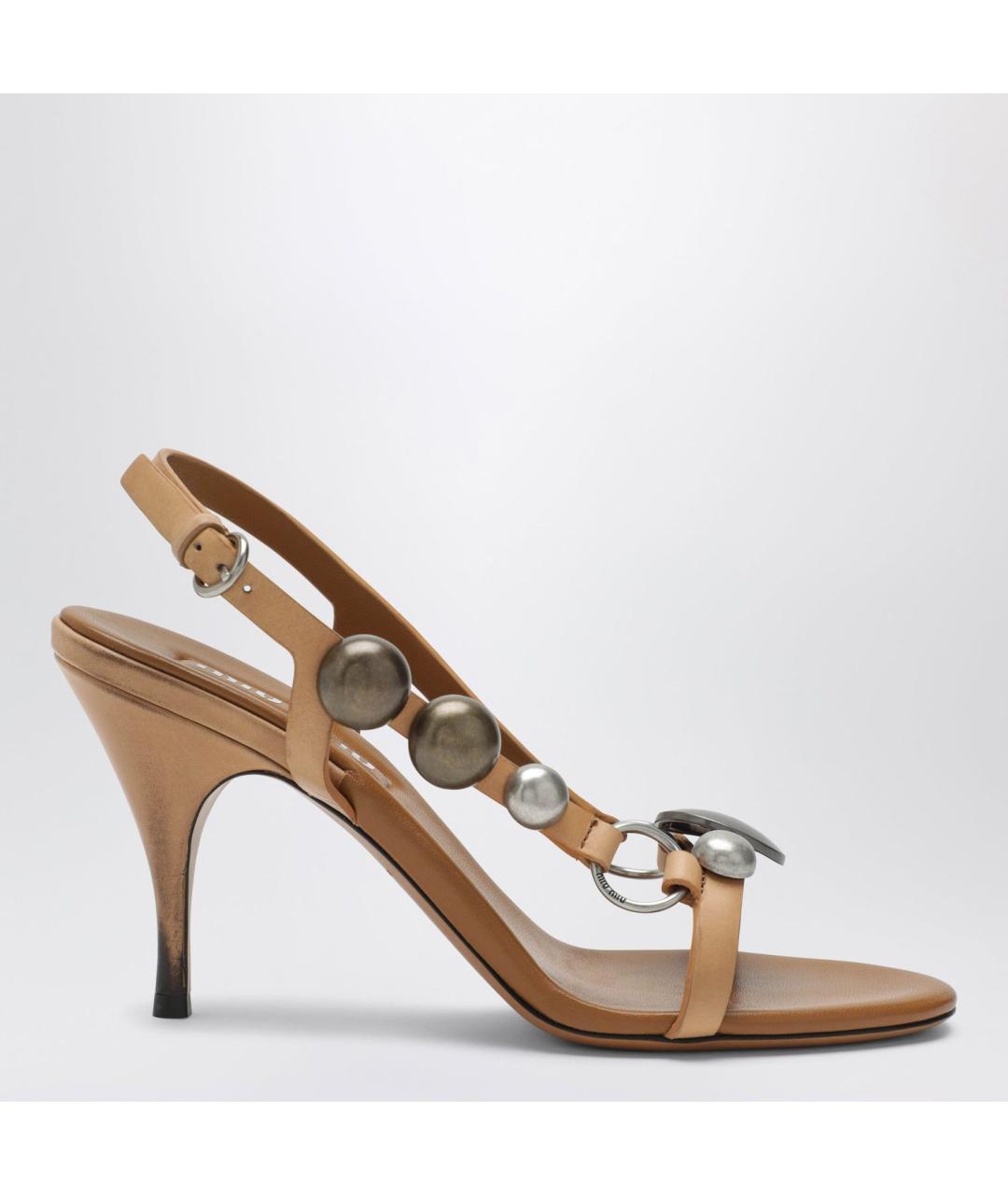 MIU MIU Коричневые кожаные босоножки, фото 3