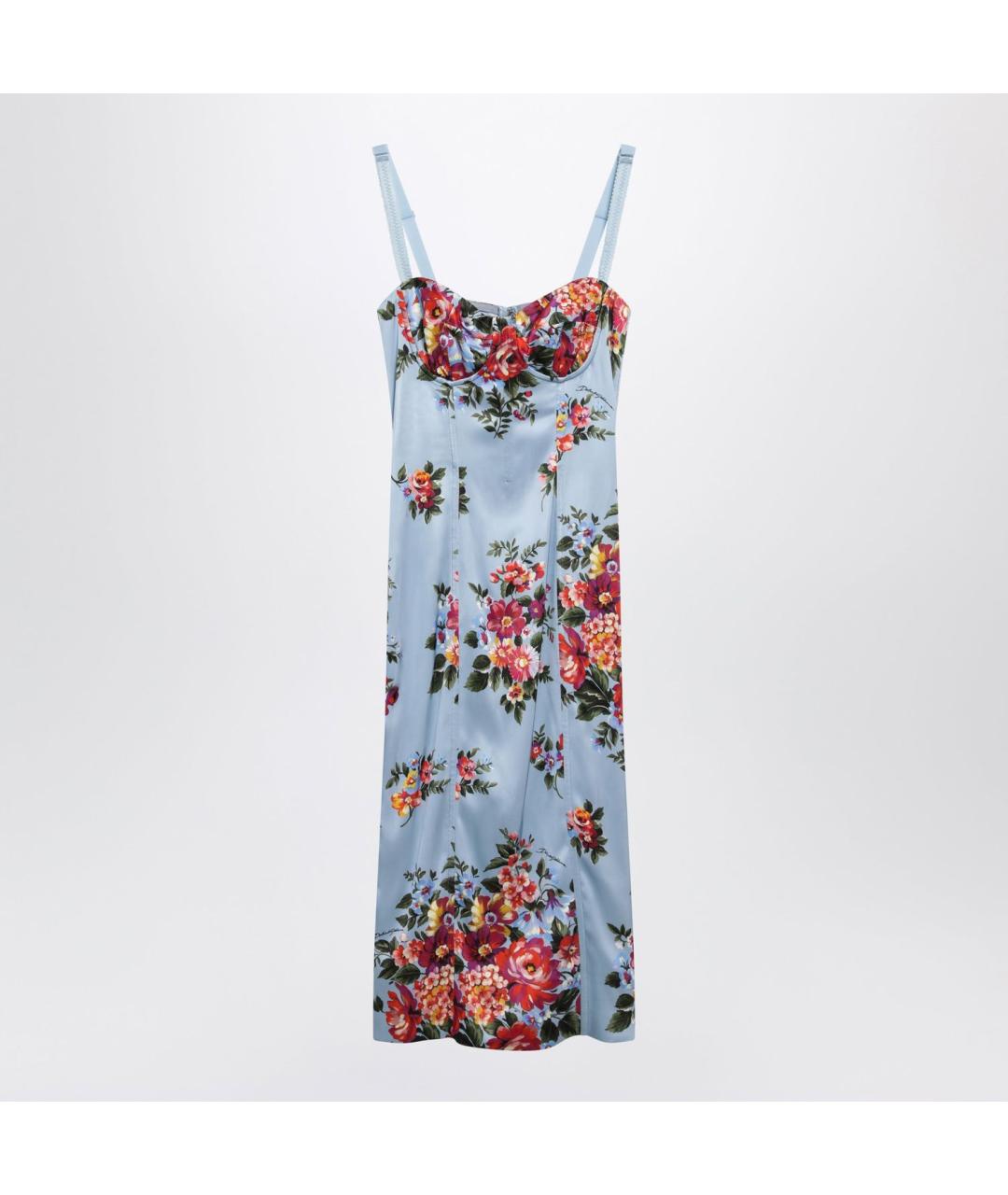 DOLCE&GABBANA Голубое шелковое коктейльное платье, фото 3