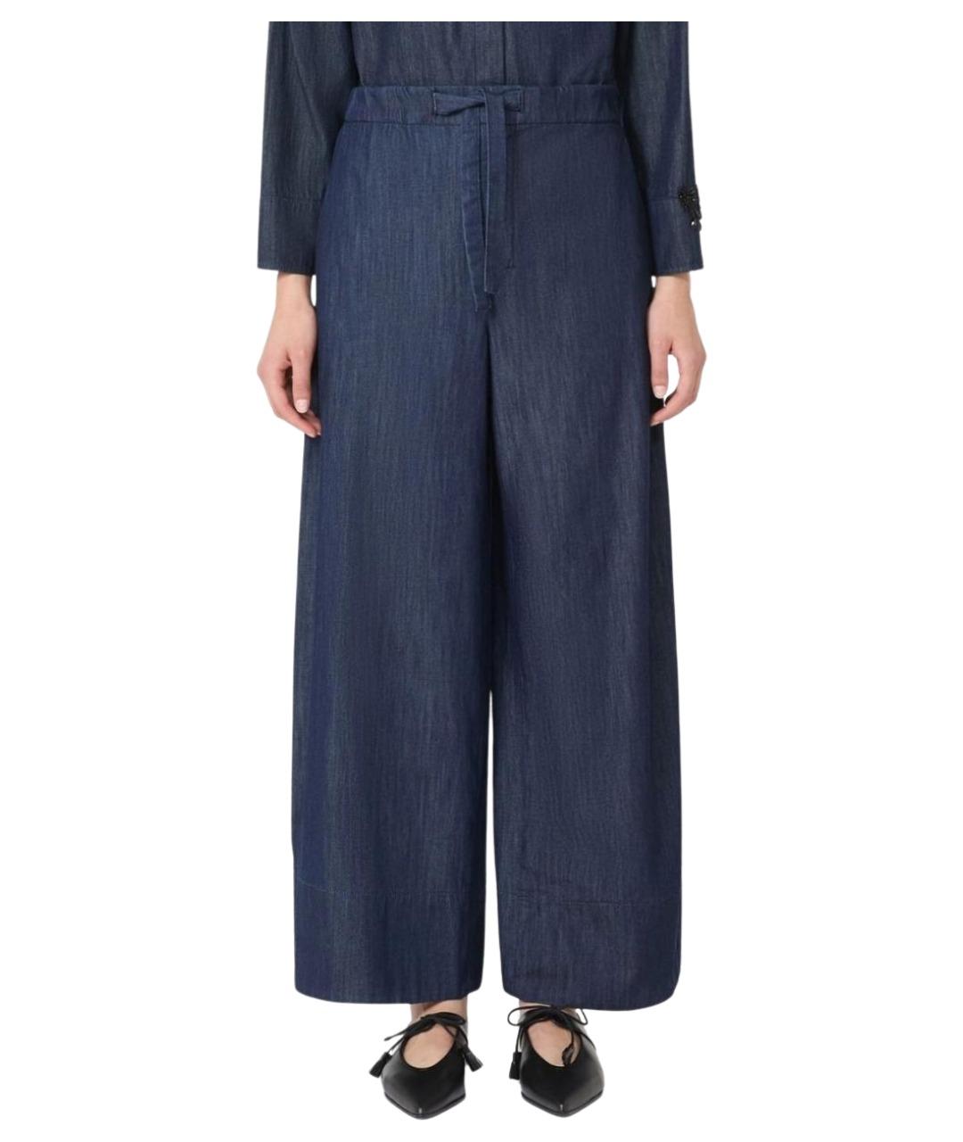 'S MAX MARA Темно-синие хлопковые брюки широкие, фото 3