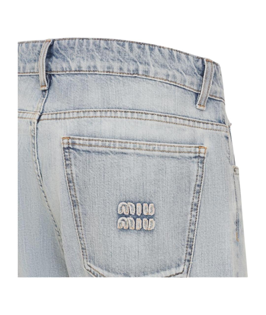 MIU MIU Голубые хлопковые прямые джинсы, фото 3