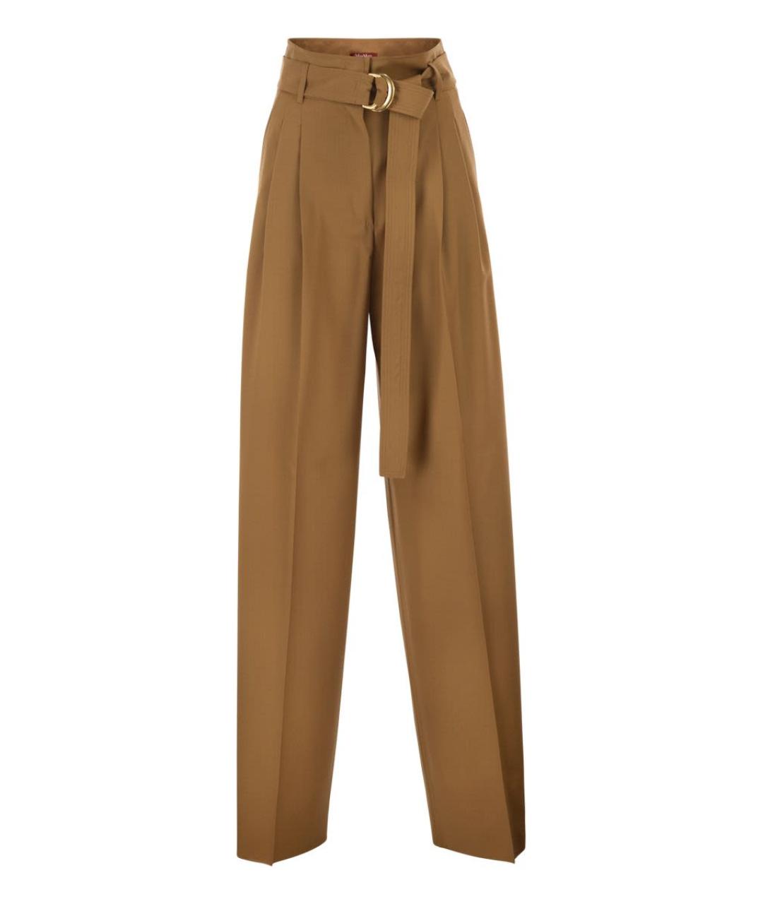MAX MARA Горчичные шерстяные прямые брюки, фото 1