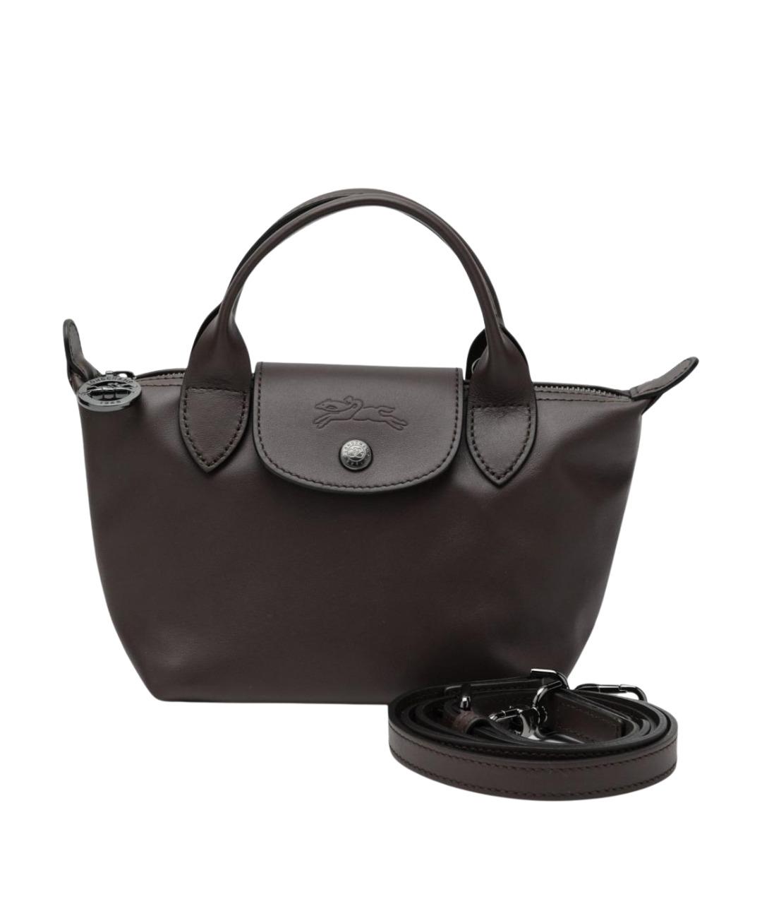 LONGCHAMP Коричневая кожаная сумка с короткими ручками, фото 1