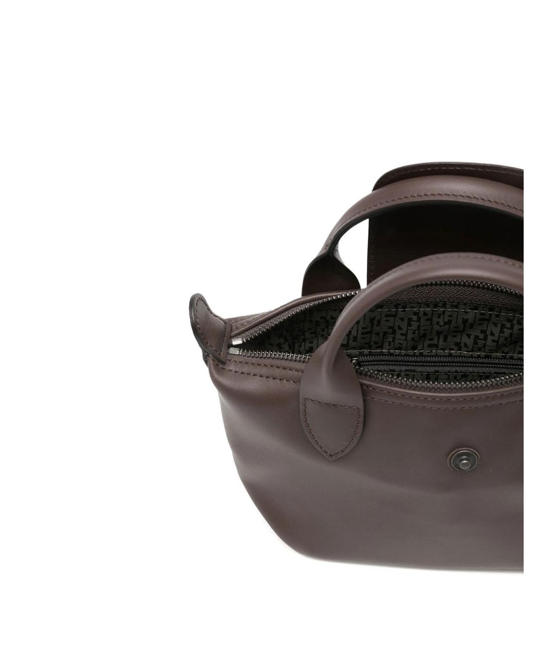 LONGCHAMP Коричневая кожаная сумка с короткими ручками, фото 5