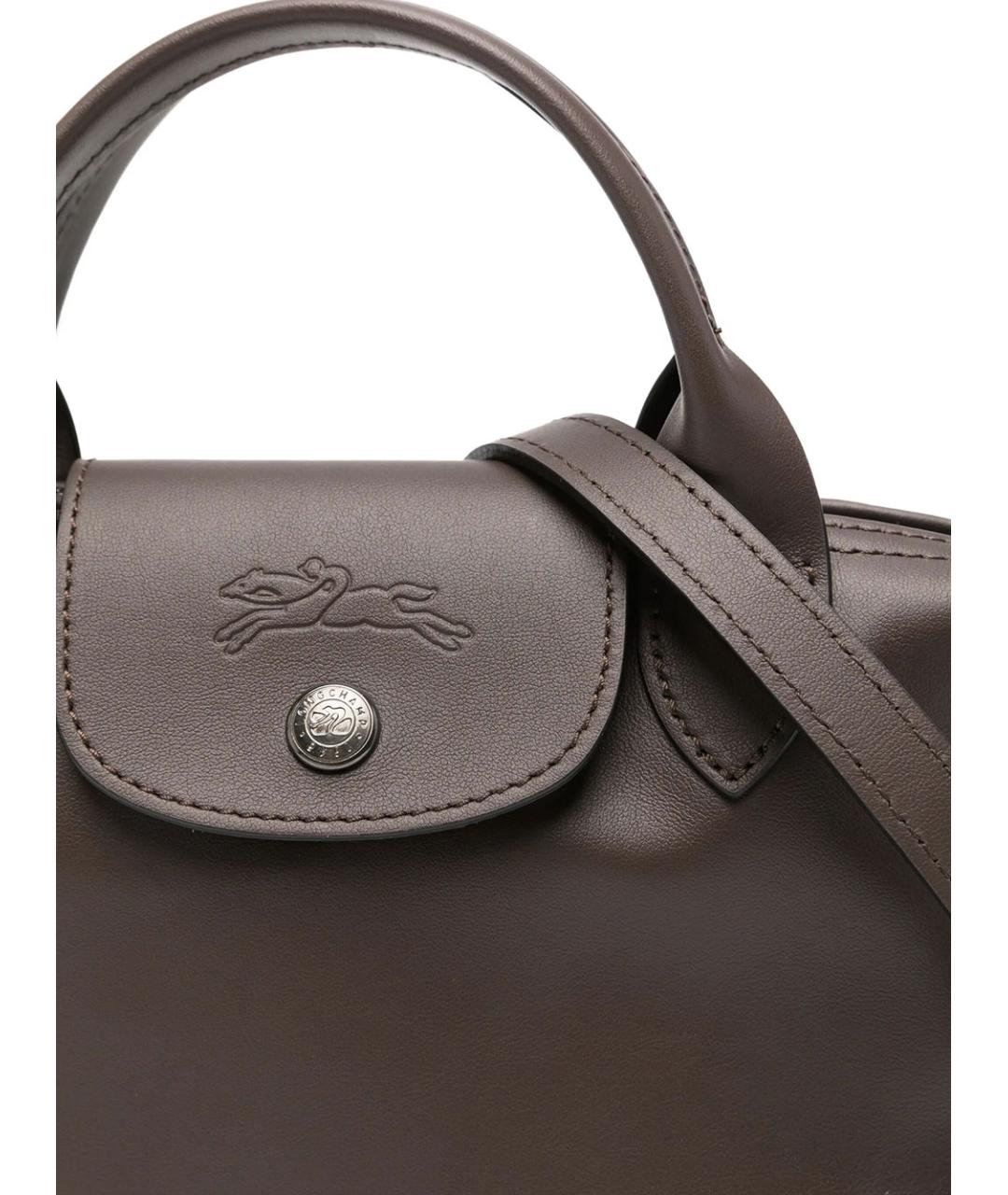 LONGCHAMP Коричневая кожаная сумка с короткими ручками, фото 4