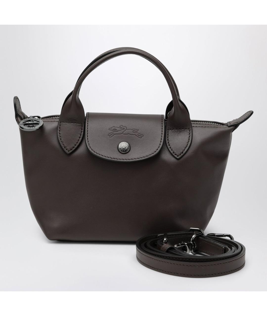 LONGCHAMP Коричневая кожаная сумка с короткими ручками, фото 6