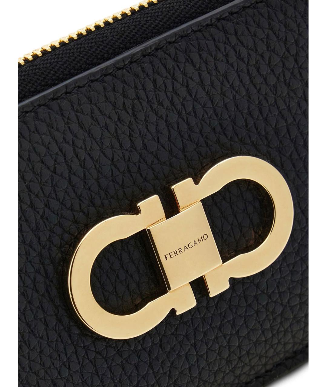 FERRAGAMO Черный кожаный кардхолдер, фото 4