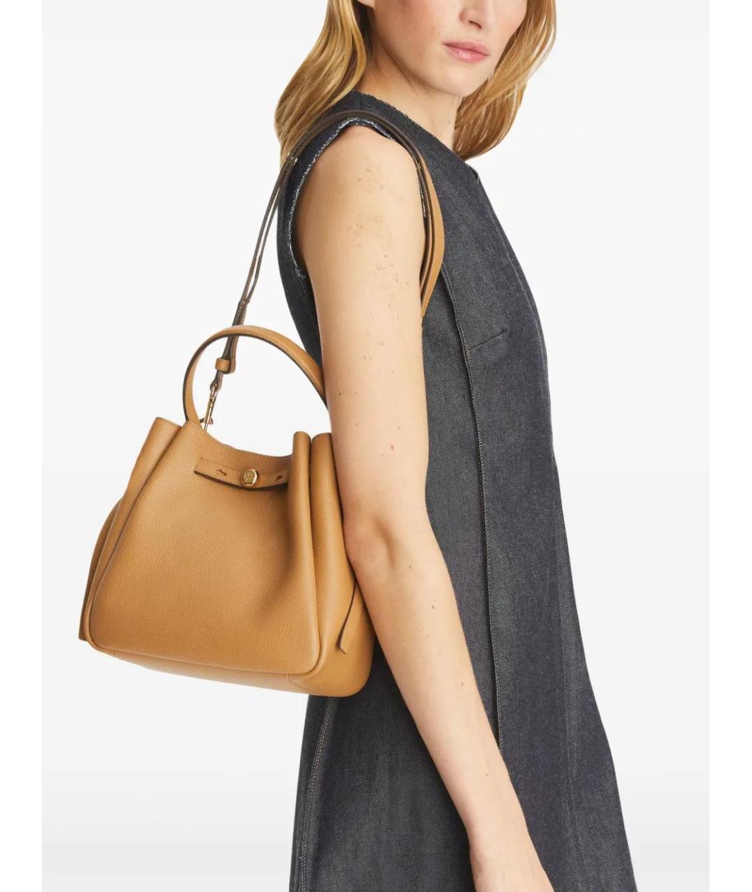 TORY BURCH Коричневая кожаная сумка с короткими ручками, фото 2