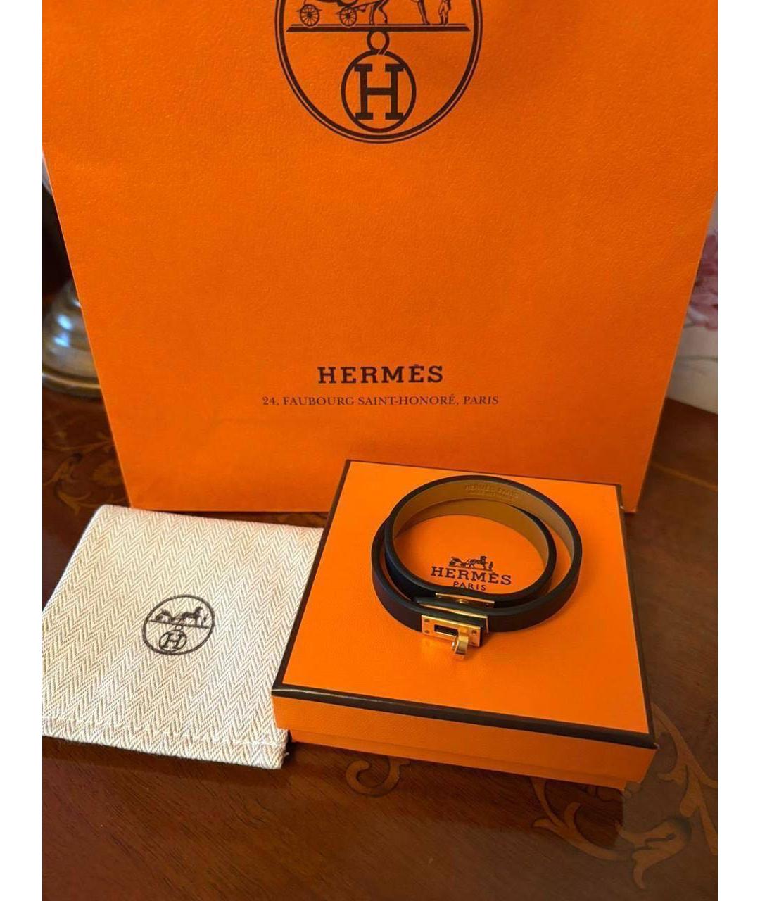 HERMES Черный кожаный браслет, фото 3