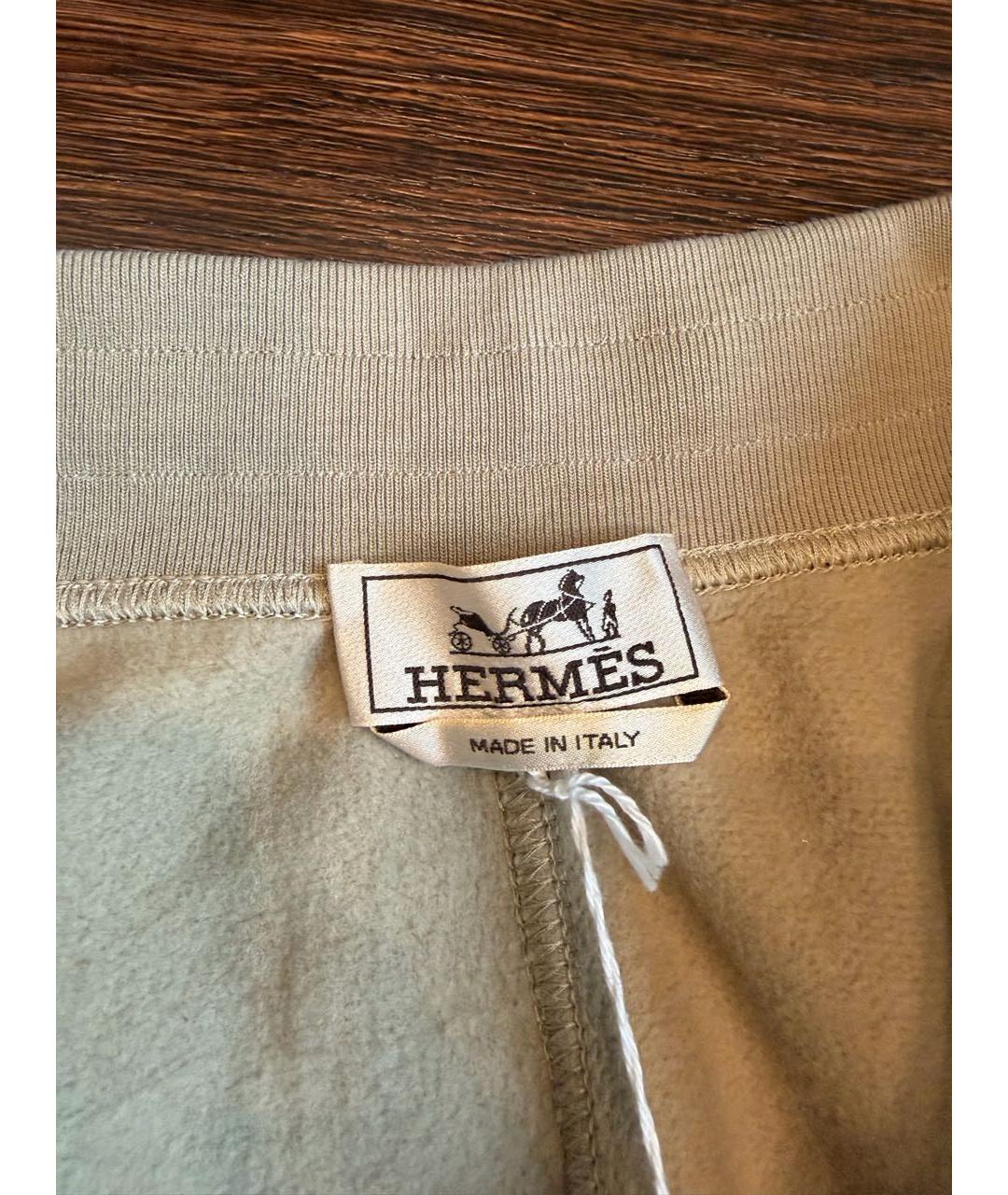 HERMES Бежевые хлопковые повседневные брюки, фото 8