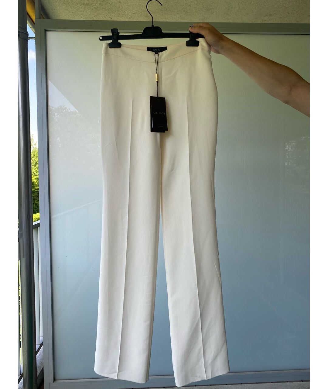 GUCCI Белые шелковые прямые брюки, фото 7